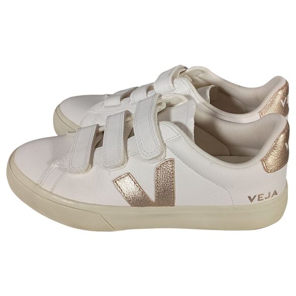 VEJA Sneakers T2 Womens 9 Gold White Leather Triple Strap - Picture 7 of 10